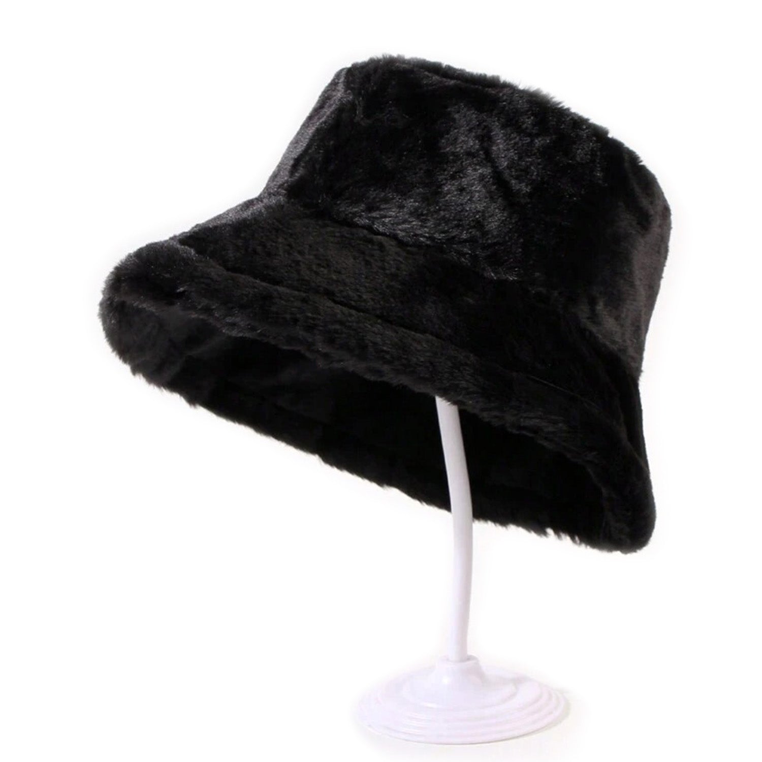Black Faux Fur Bucket Hat