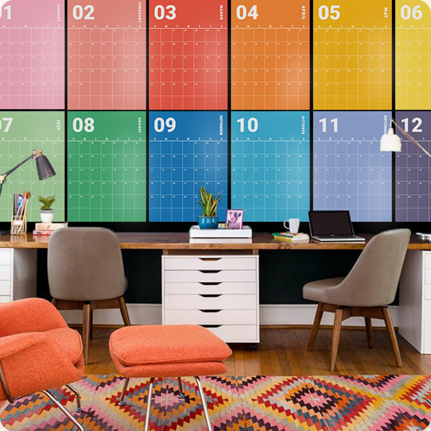 12 Month Rainbow Wall Planner