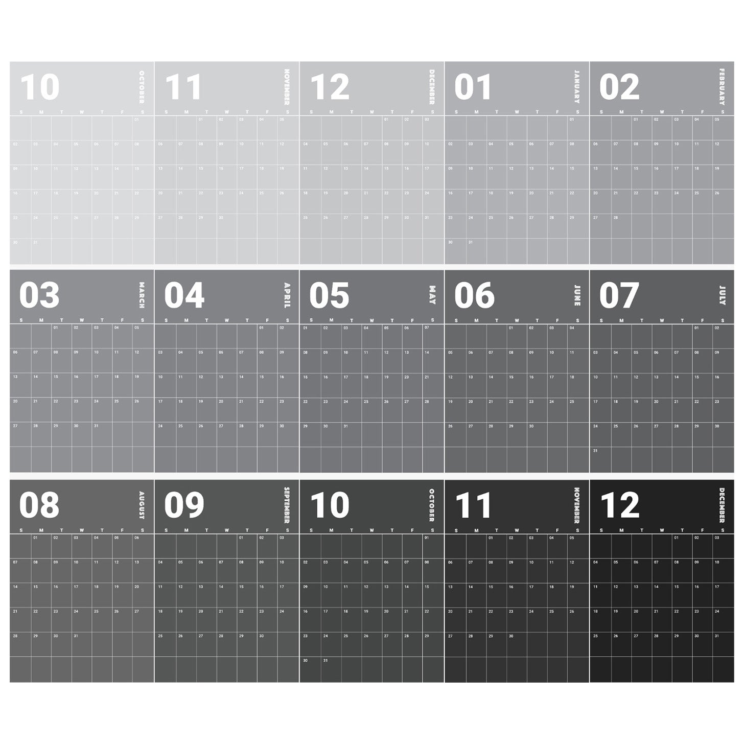 15 Shades of Grey Wall Planner