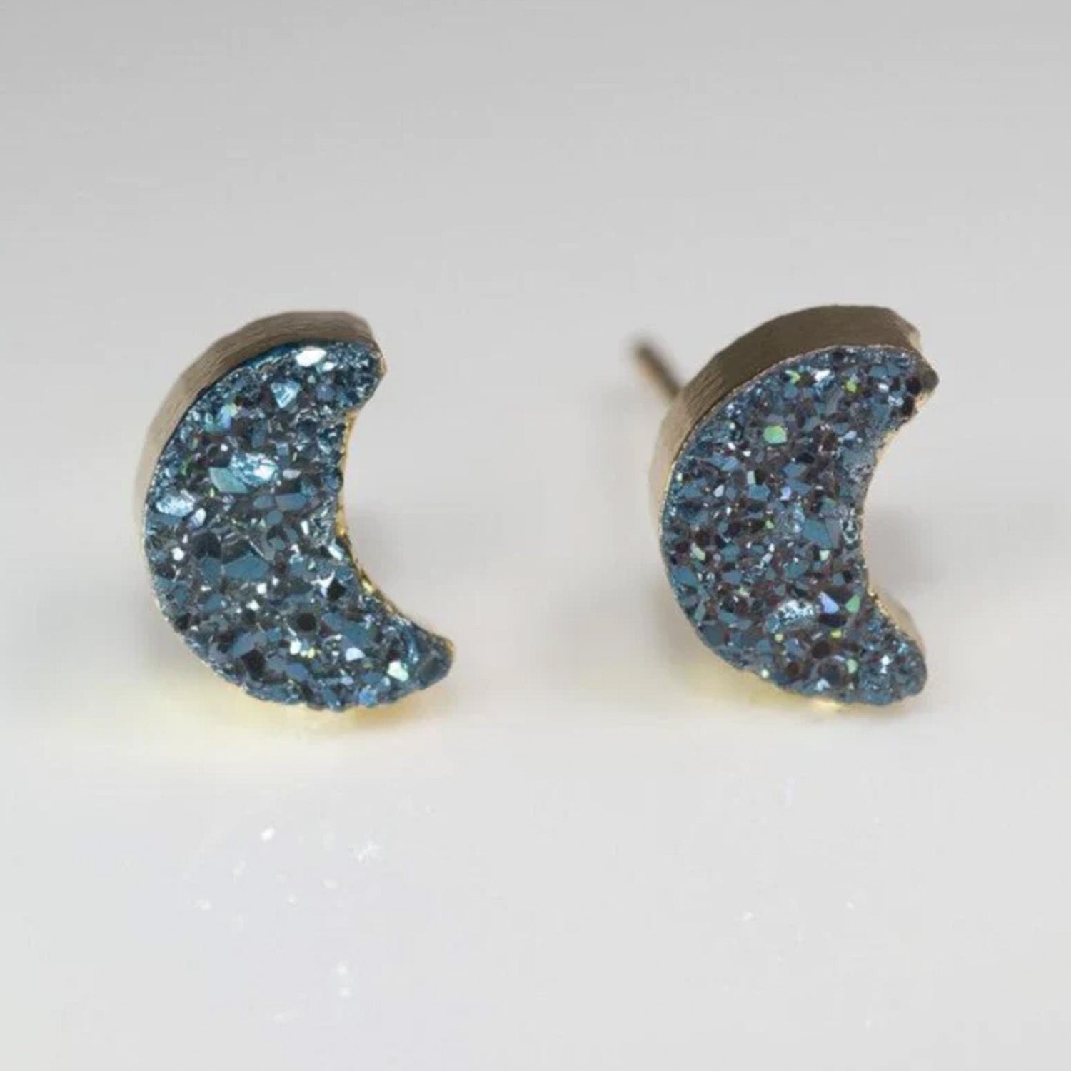 18 K Gold Plated Druzy Moon Earrings