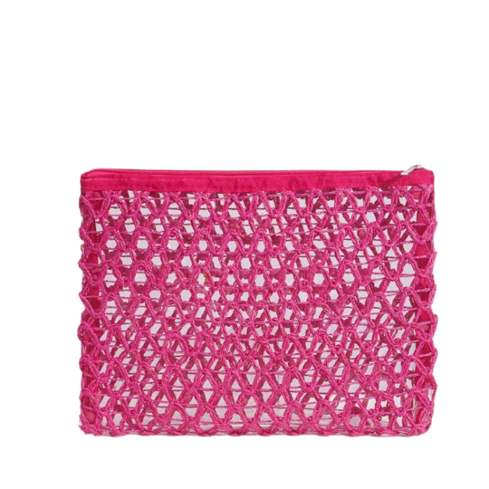 Straw Pouchette in Hot Pink