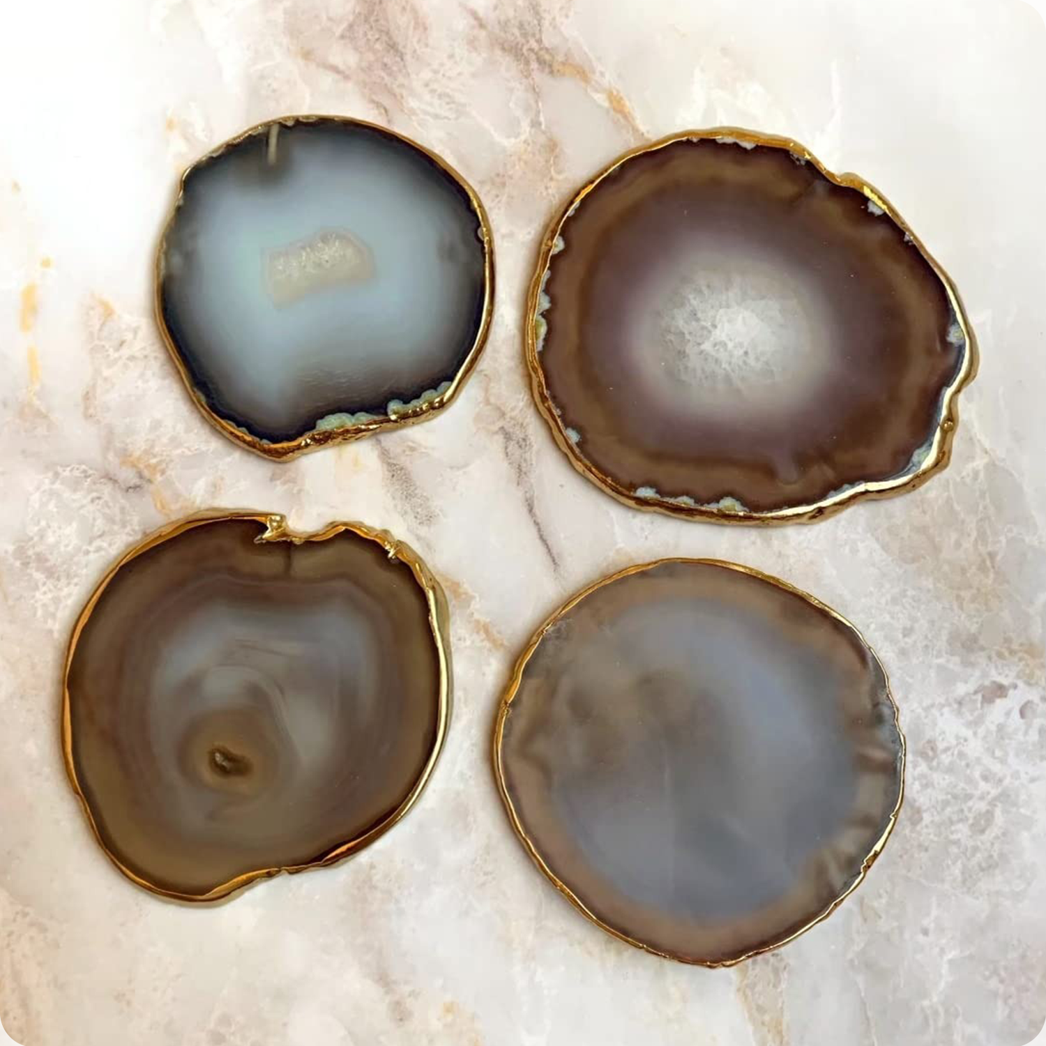 Agate Coaster Set - Brown/Gold