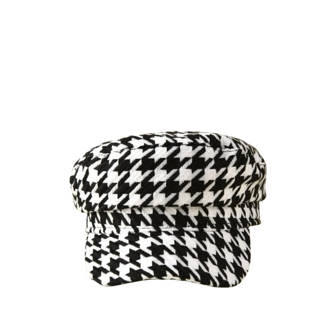 Newsboy Cap – Black & White Houndstooth