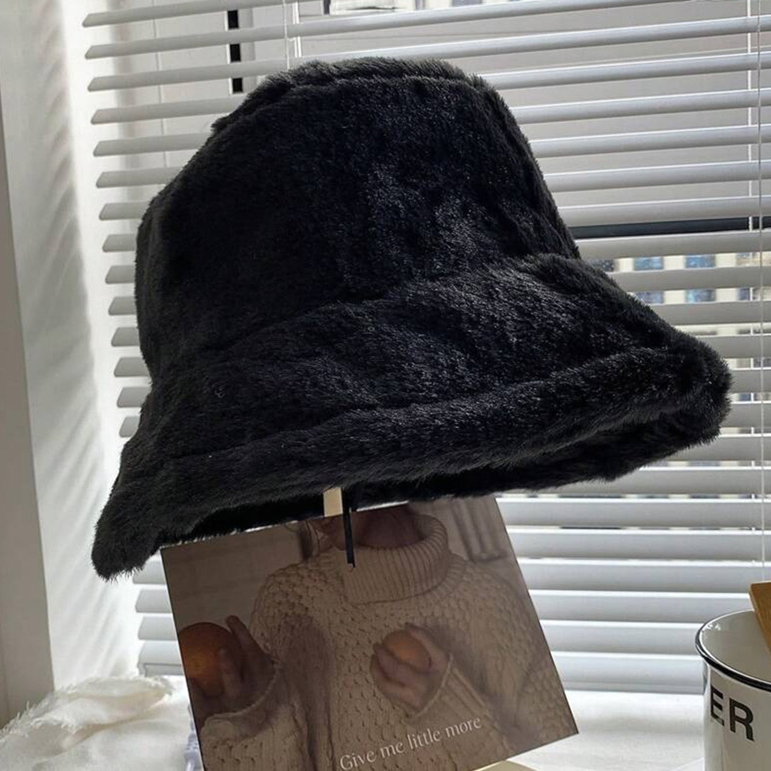 Black Faux Fur Bucket Hat