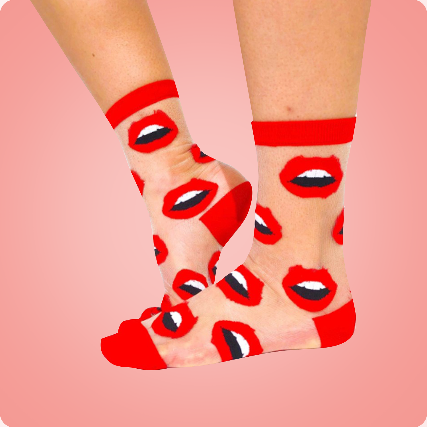 Red Lips Sheer Anklet Socks