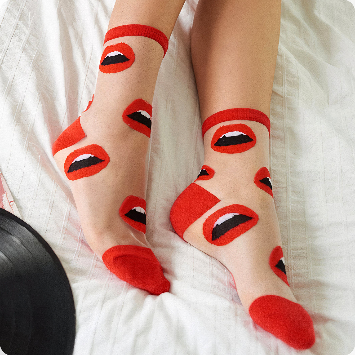 Red Lips Sheer Anklet Socks