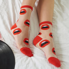 Red Lips Sheer Socks