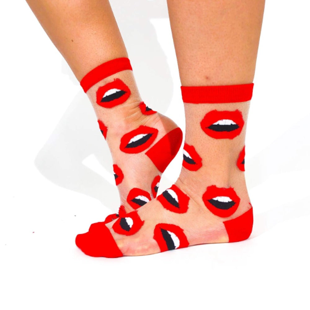 Red Lips Sheer Anklet Socks