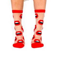 Red Lips Sheer Socks