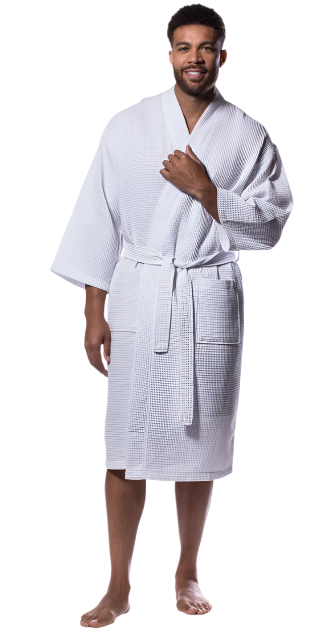 Ok But First Coffee Men Waffle Robe in White