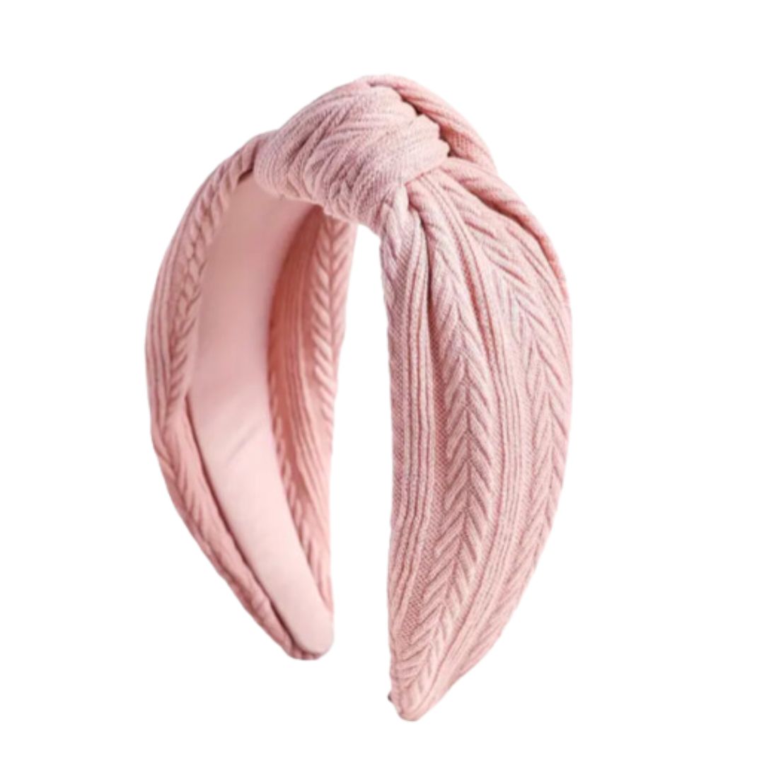 Cable Knit Top Knot Head Band - Baby Pink