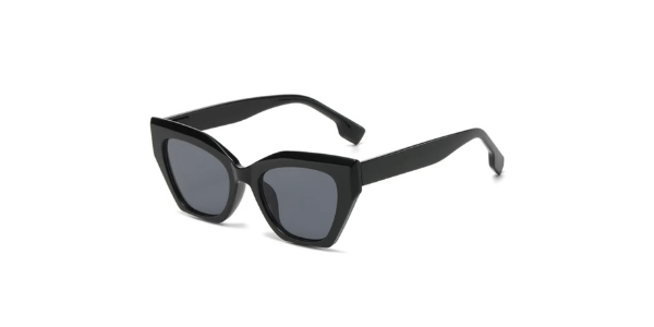Black Grace cat eye sunglasses shown at an angle with the arms open