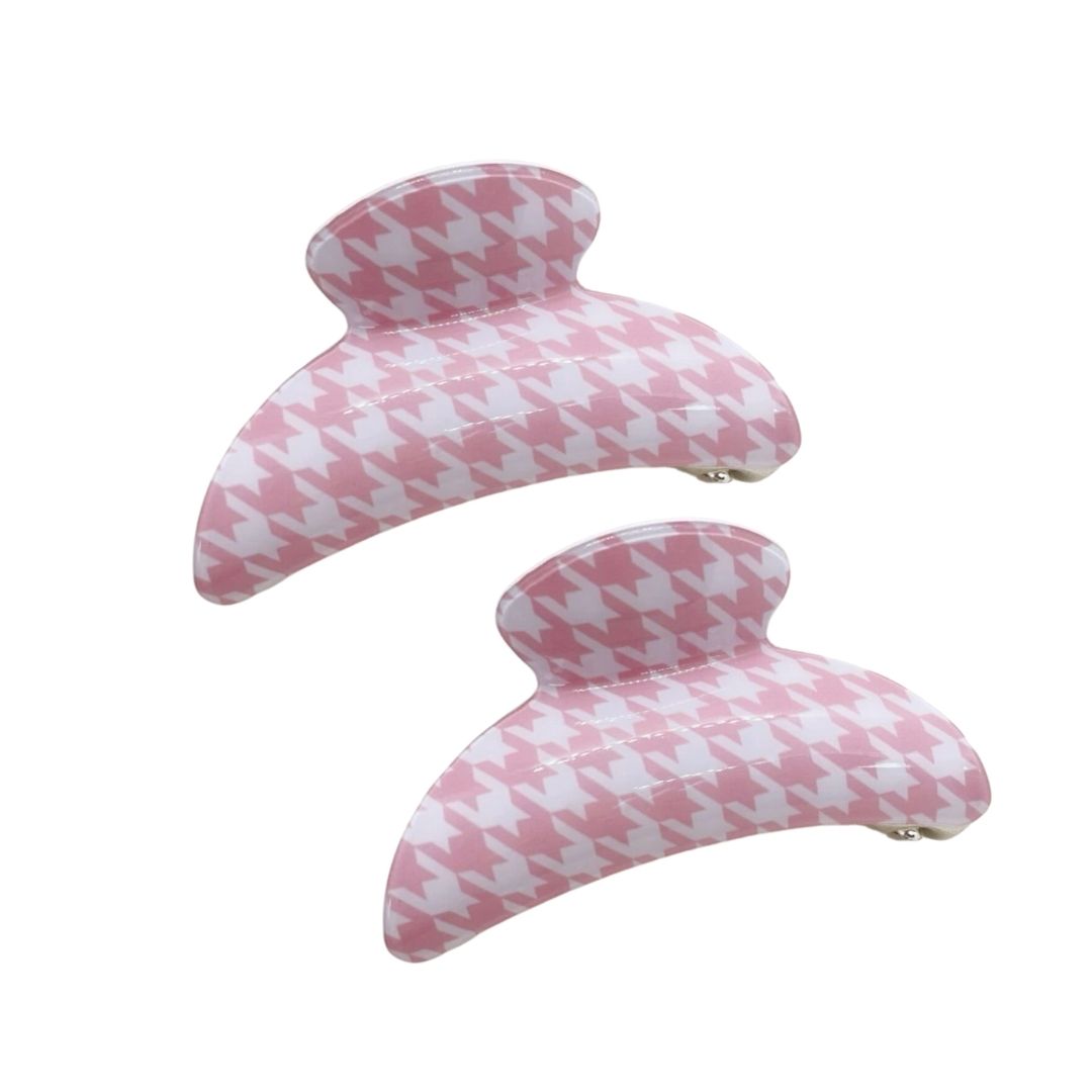 Set of Two Houndstooth Claw Clips (Pink)