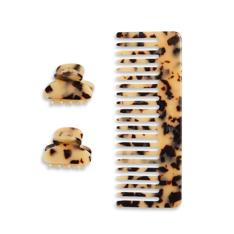 Tortoise Shell Comb & Clip Set in Biodegradable Acetate Cellulose
