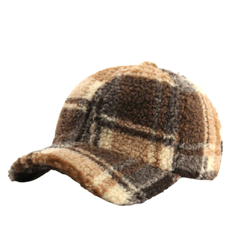 Baseball Cap Lamb Wool Plaid Hat