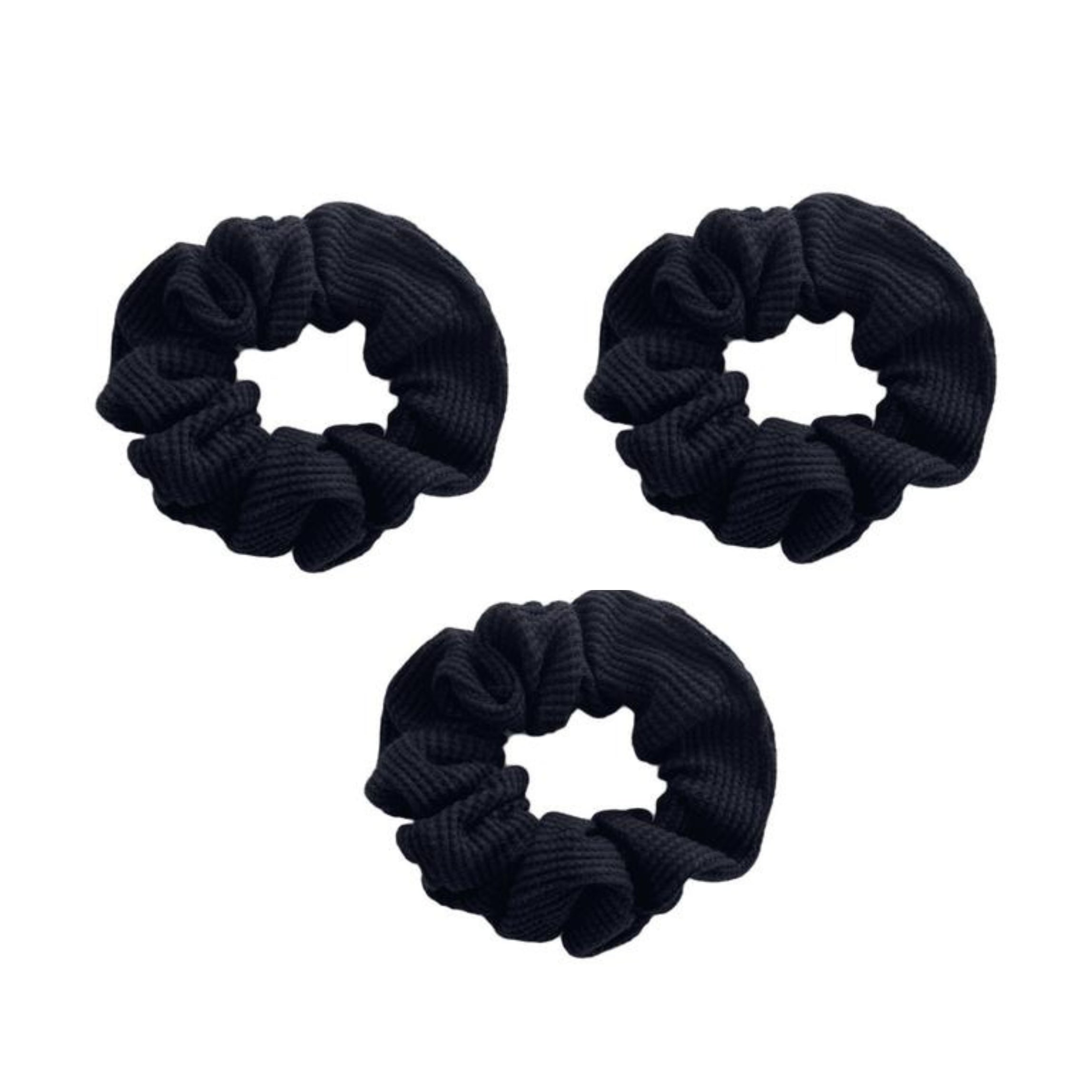 Set of Three Black Waffle Scrunchies