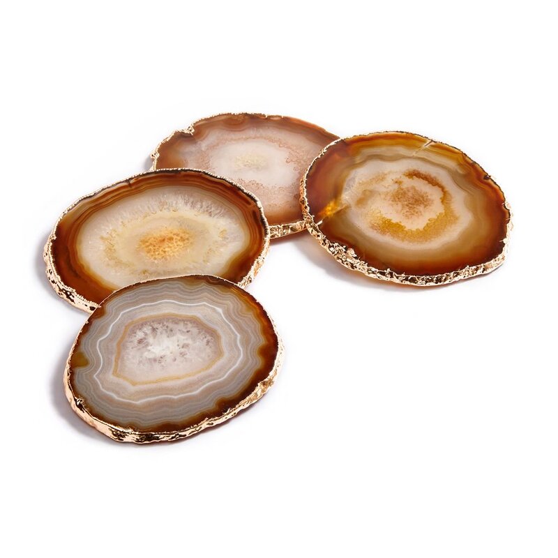 Agate Coaster Set - Brown / Gold