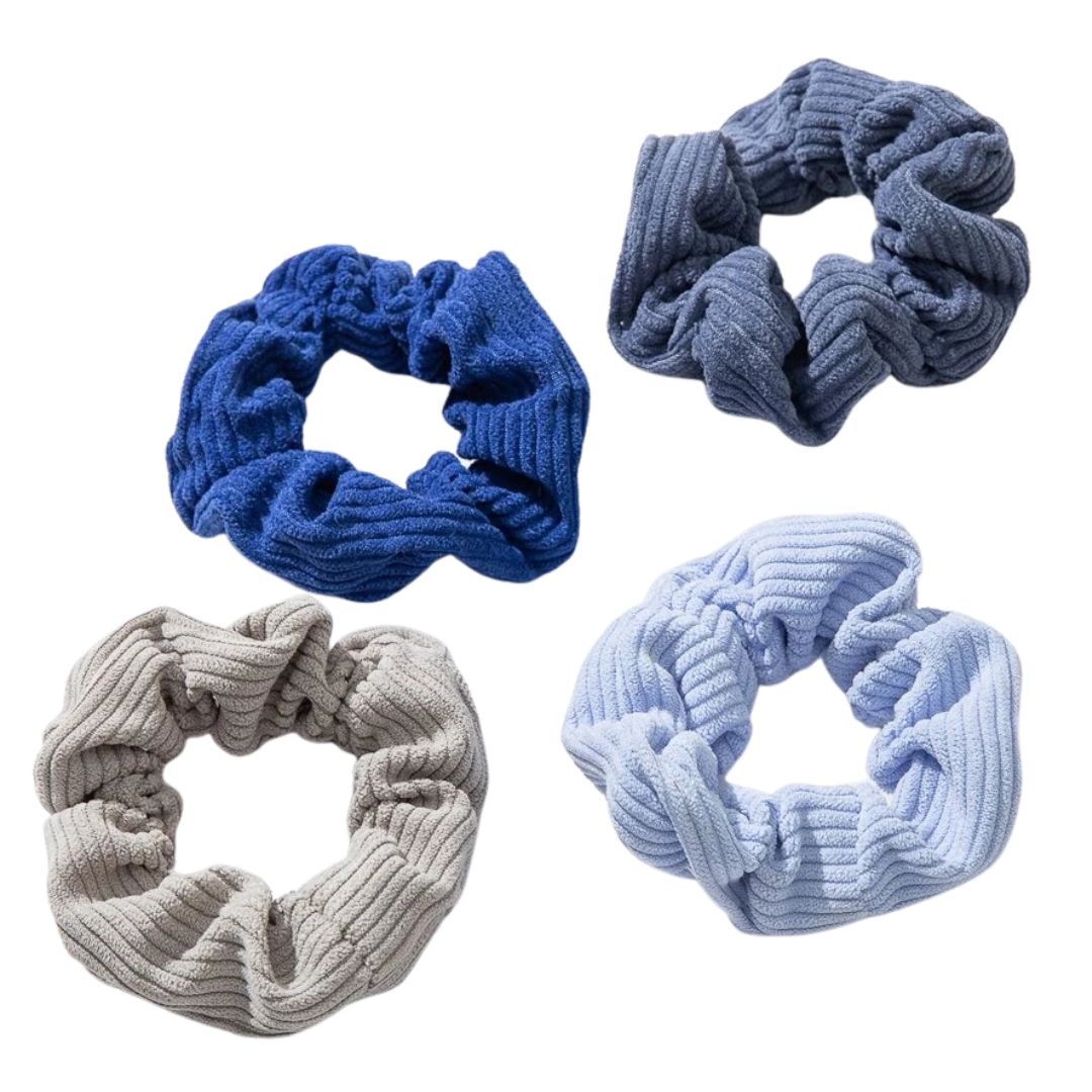 Set of Four Blue Scrunchies