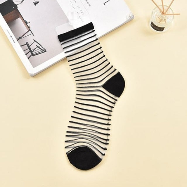 Horizontal Stripe Sheer Anklet Socks