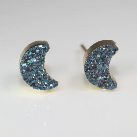 18 K Gold Plated Druzy Moon Earrings