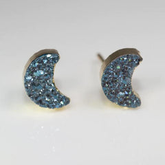 18 K Gold Plated Druzy Moon Earrings
