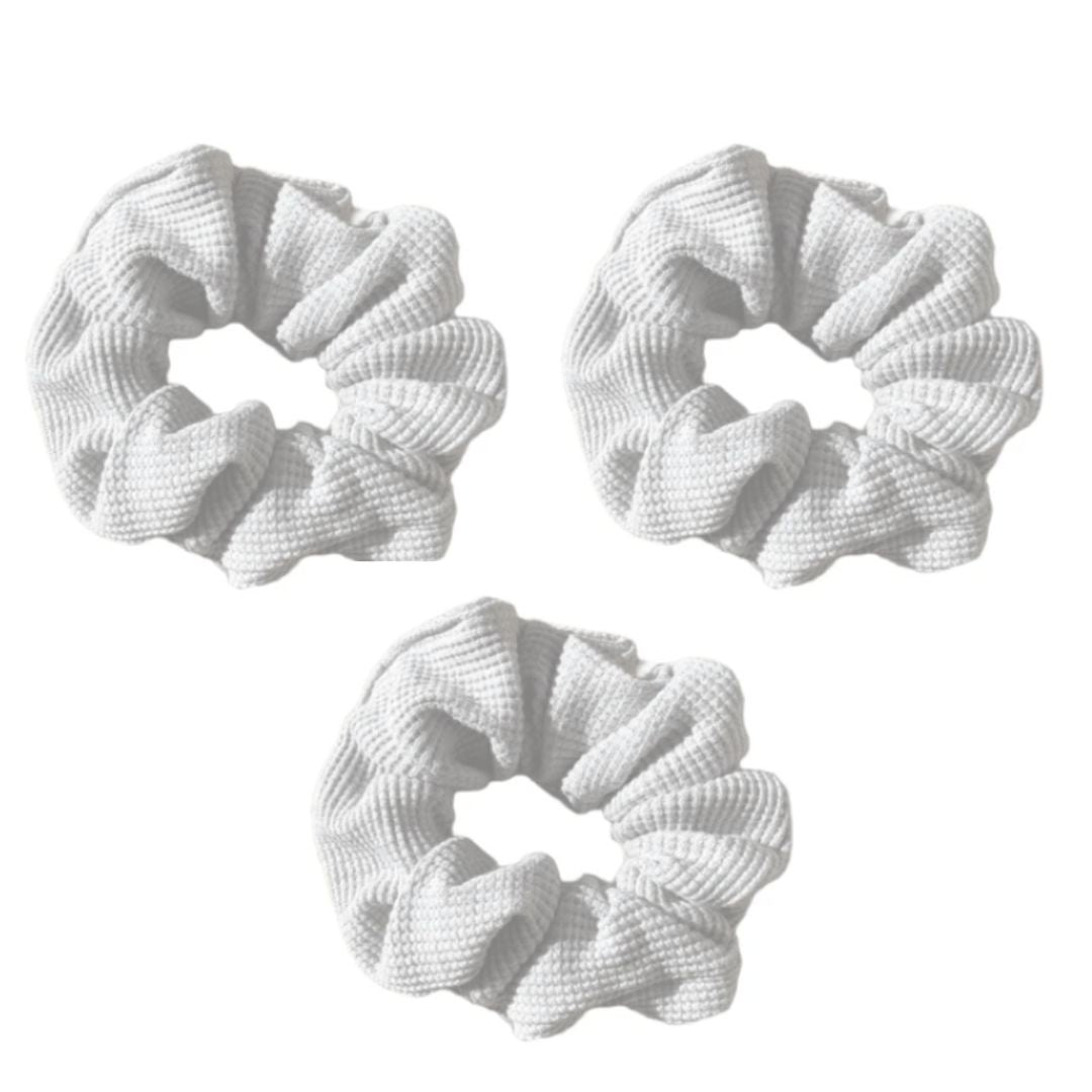 Set of Three White Waffle Scrunchies