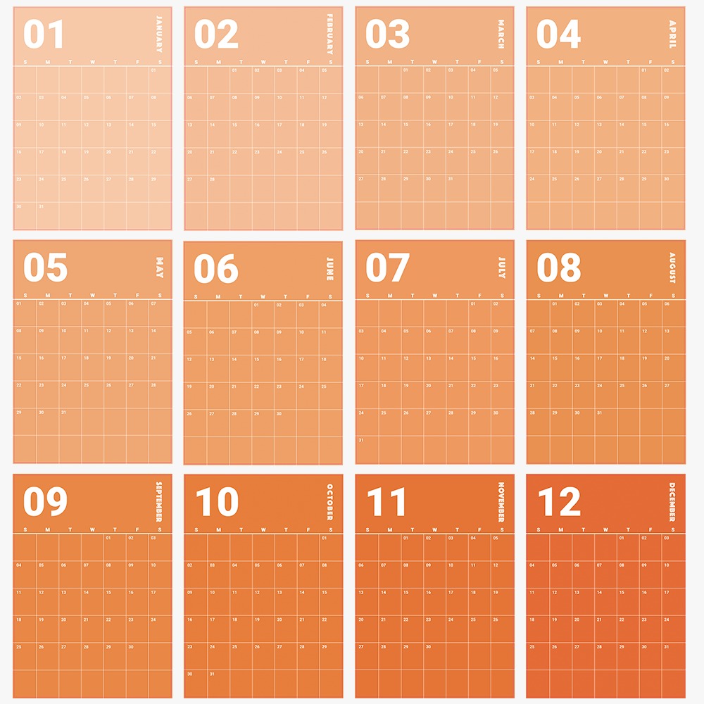 Peachy 12 Month Wall Planner